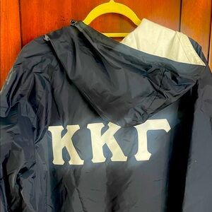 Charles River Apparel Navy Hooded Raincoat with White Greek Lettering